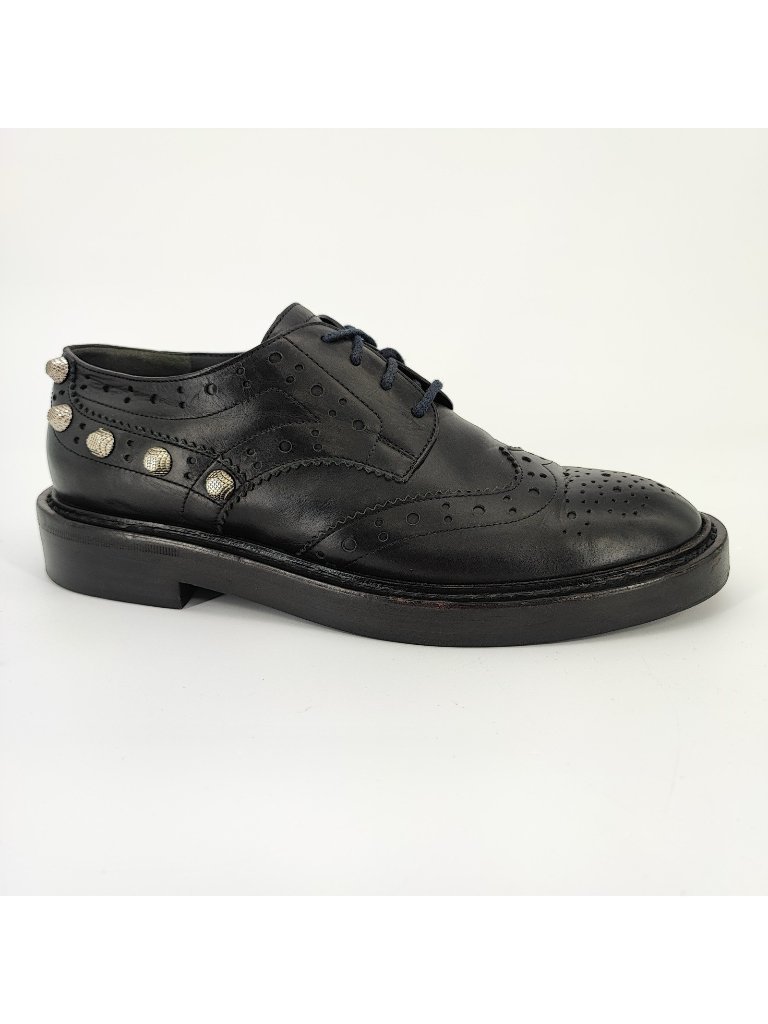 Balenciaga Women's Size 7 Us Studded Wingtip Brogues Black Leather Preppy